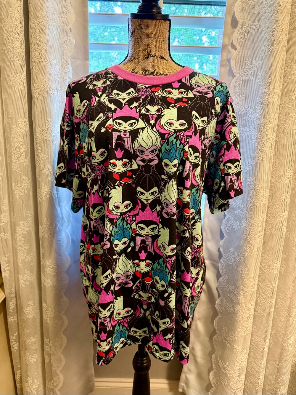 Disney Black Tee with Pink & Mint Villain Character Allover Print
